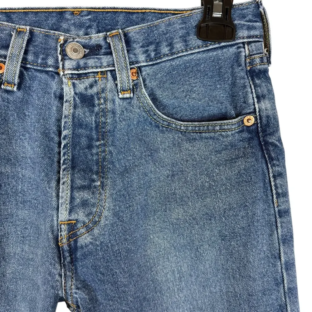 Levi's 501 Jeans Mens 28x29 Blue Denim Frayed Hem Mid-Rise Original Fit Straight